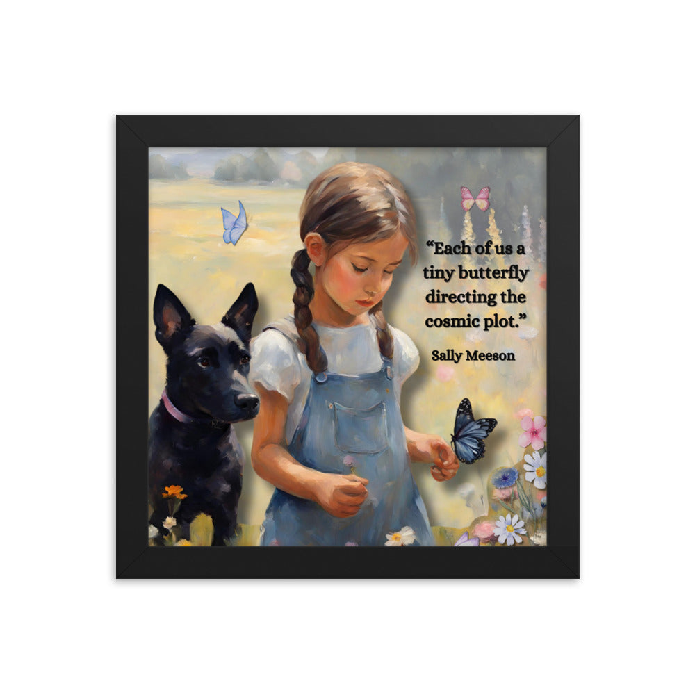 'Tiny Butterfly' framed photo paper poster with impressionist style artwork and original poem by writer Sally Meeson