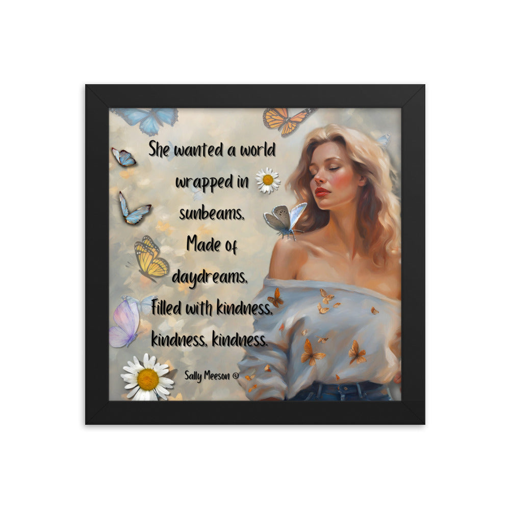 'Kindness' framed photo paper poster with impressionist oil style artwork and original quote from writer Sally Meeson