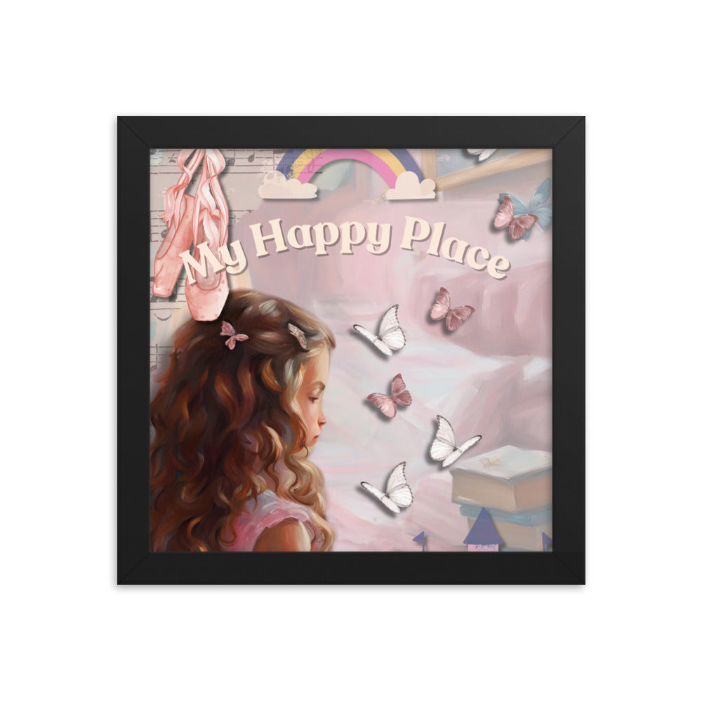 'My Happy Place' child's room pink framed photo paper poster