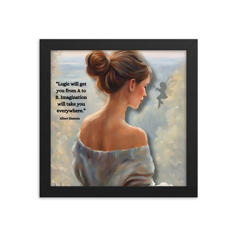 'Imagination' framed photo paper poster with impressionist oil style artwork and quote by Albert Einstein