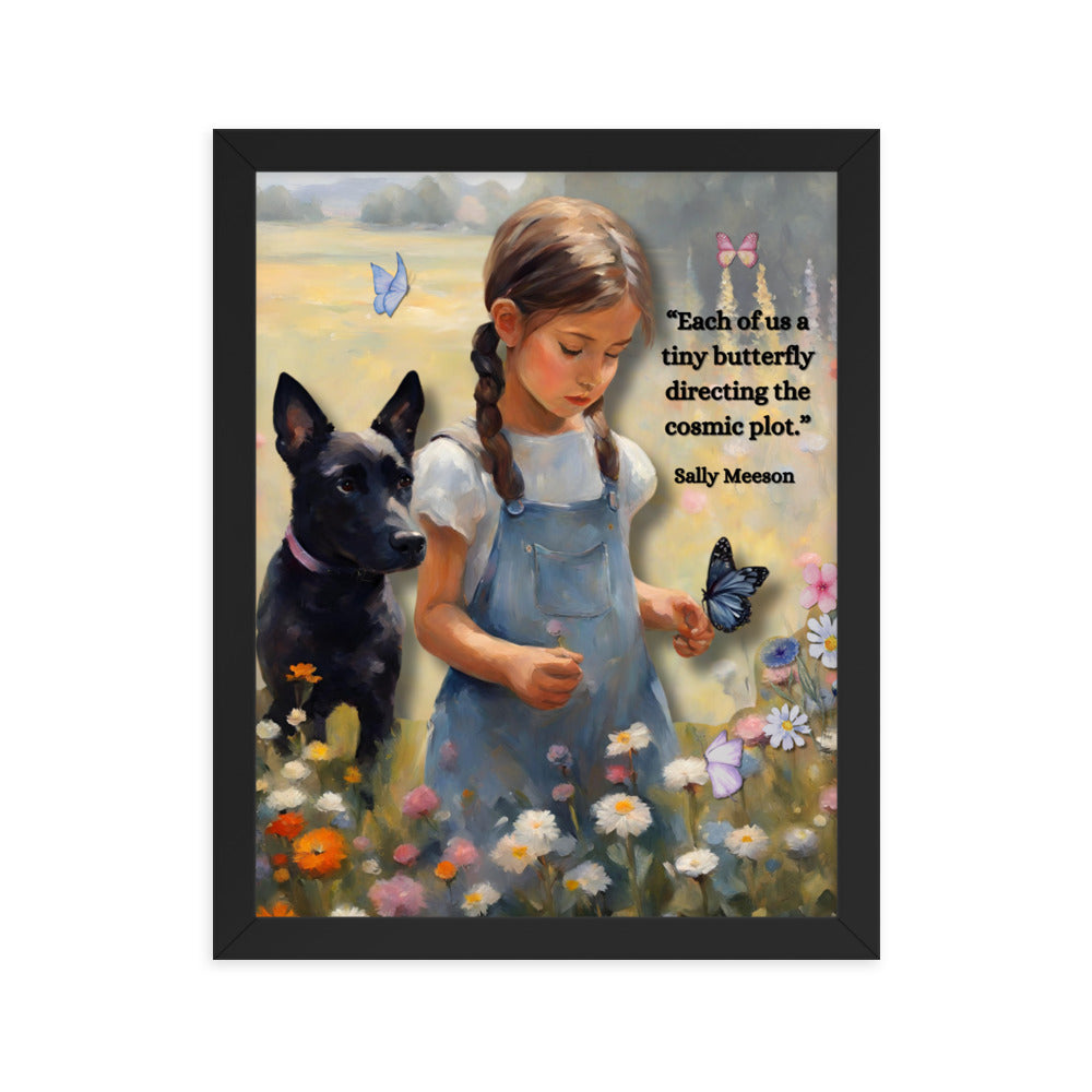 'Tiny Butterfly' framed photo paper poster with impressionist style artwork and original poem by writer Sally Meeson