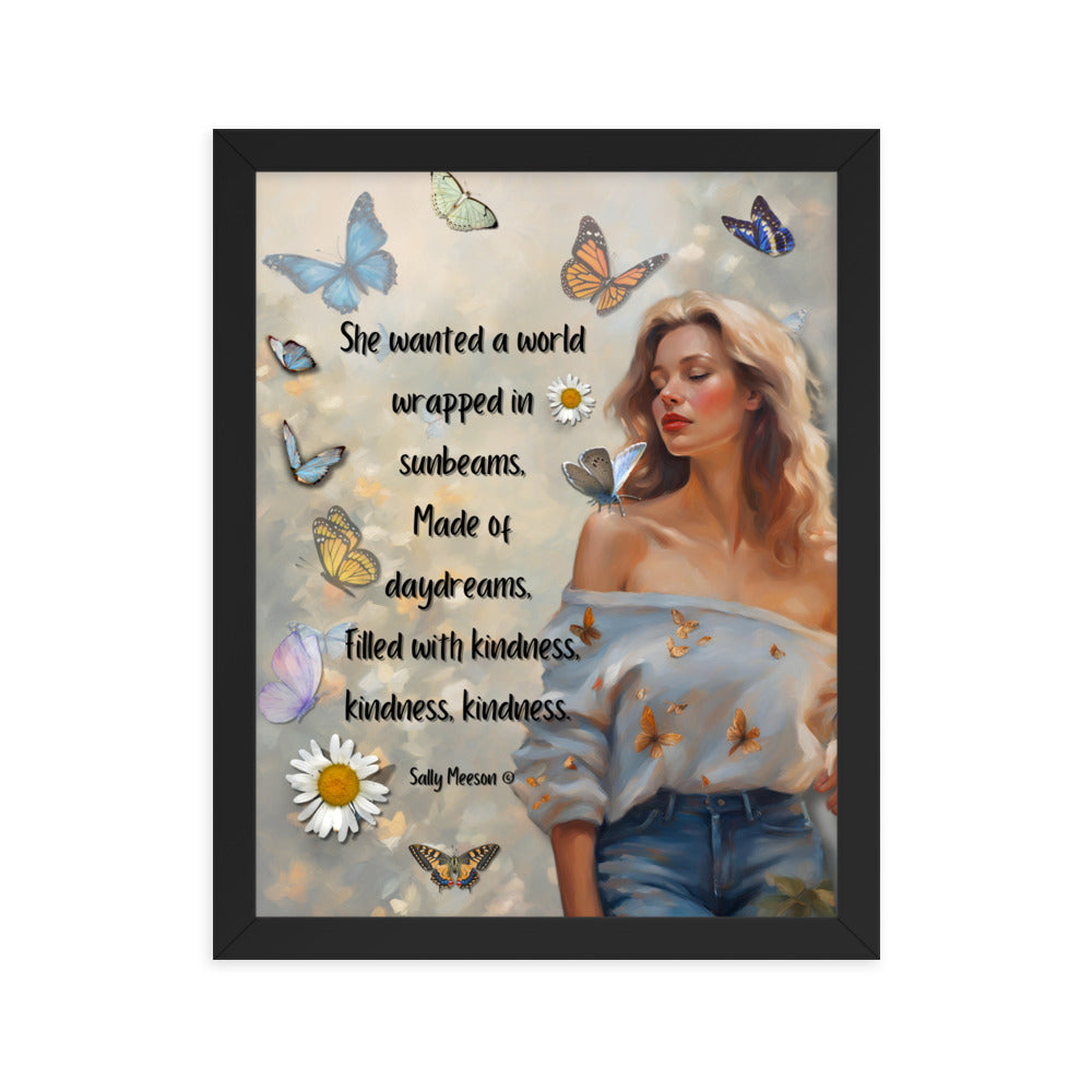 'Kindness' framed photo paper poster with impressionist oil style artwork and original quote from writer Sally Meeson