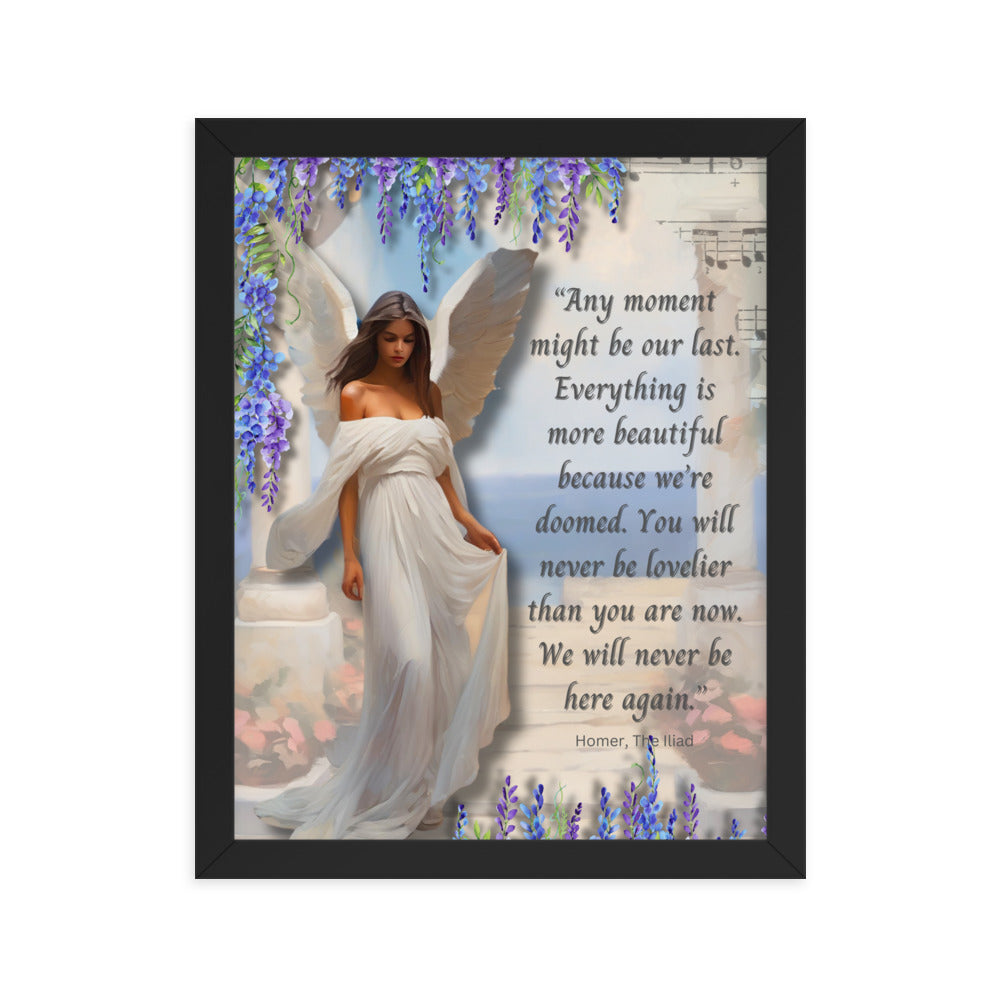 'Moments' framed photo paper poster with impressionist oil style artwork and quote from Homer's The Iliad