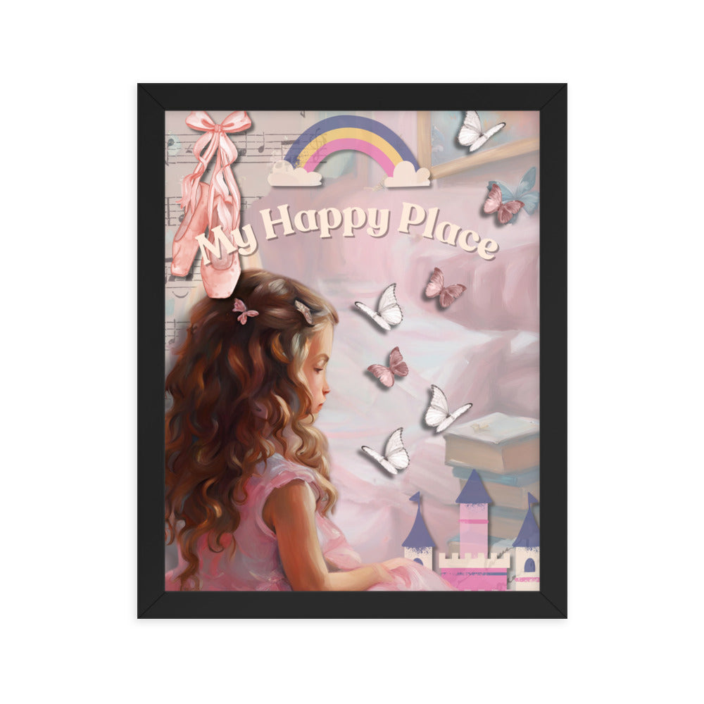 'My Happy Place' child's room pink framed photo paper poster