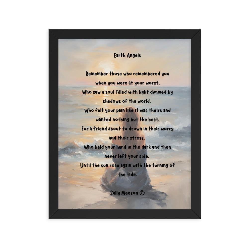 'Earth Angels' framed photo paper poster with impressionist style artwork and original poem by writer Sally Meeson