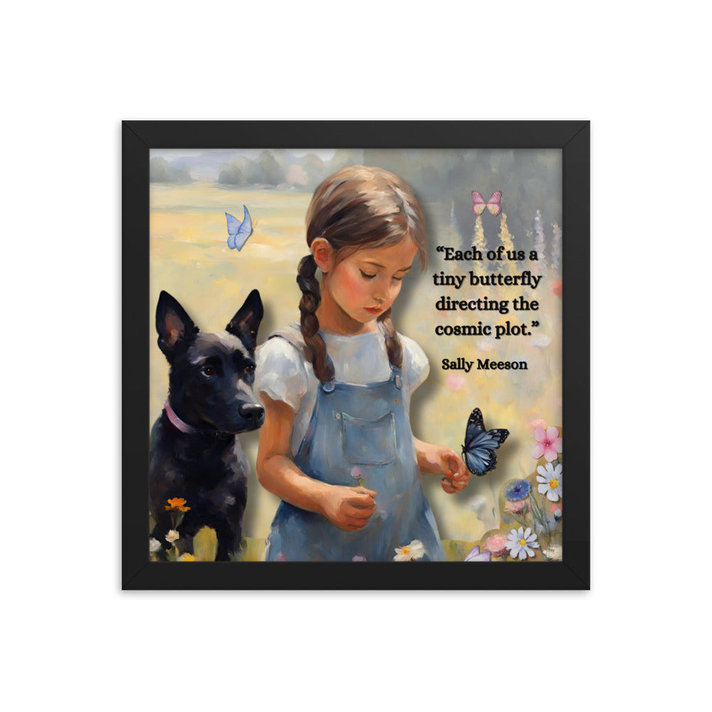 'Tiny Butterfly' framed photo paper poster with impressionist style artwork and original poem by writer Sally Meeson