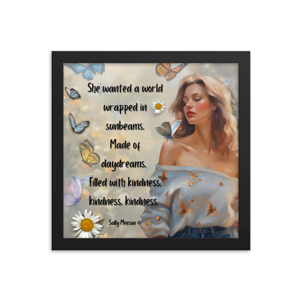 'Kindness' framed photo paper poster with impressionist oil style artwork and original quote from writer Sally Meeson