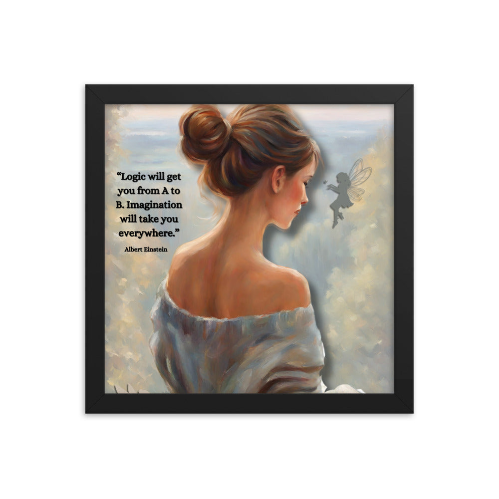 'Imagination' framed photo paper poster with impressionist oil style artwork and quote by Albert Einstein