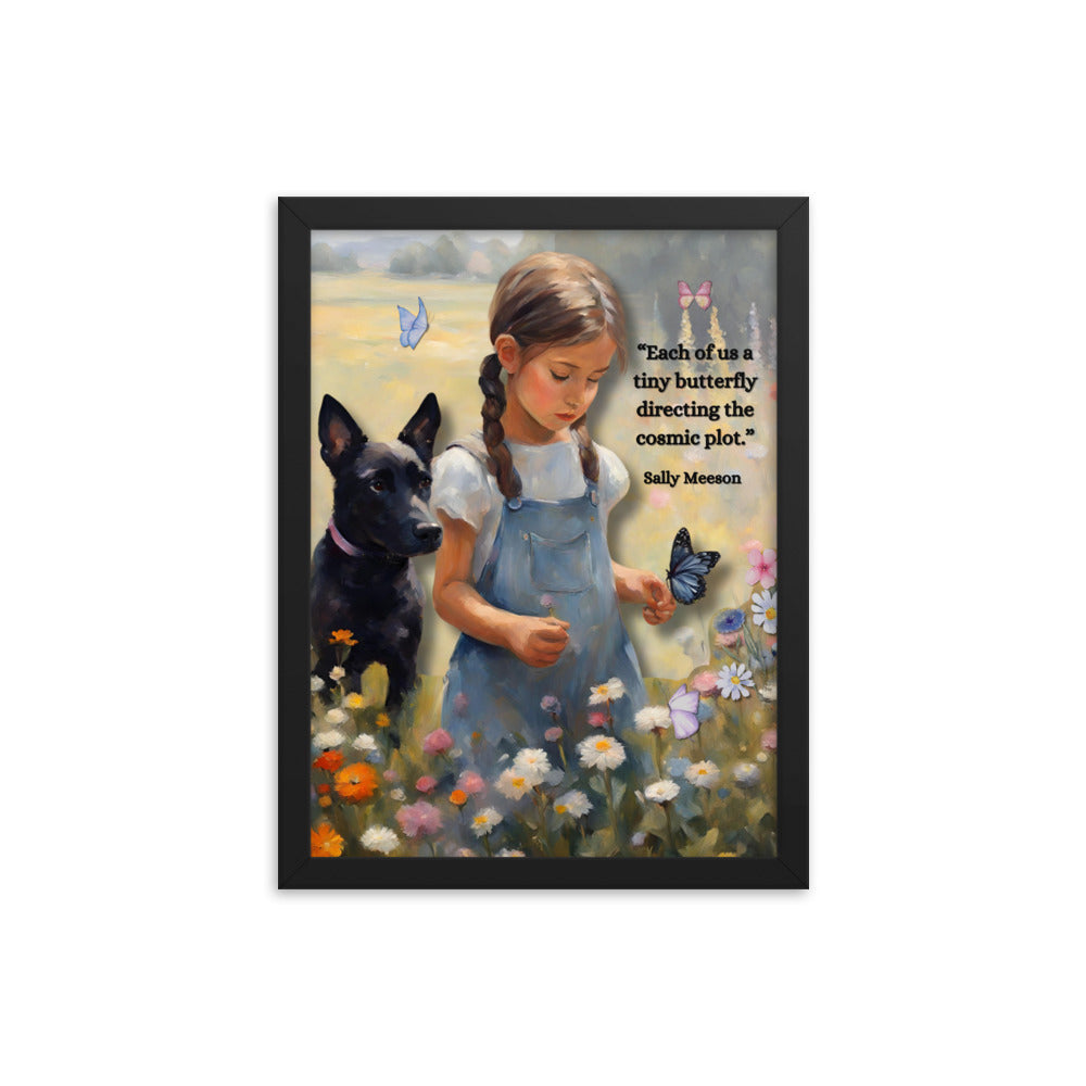 'Tiny Butterfly' framed photo paper poster with impressionist style artwork and original poem by writer Sally Meeson