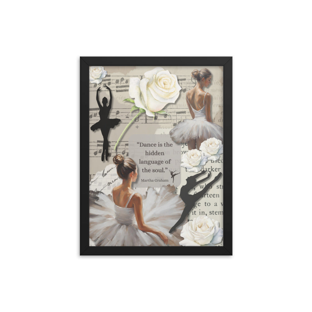 'Dance' framed photo paper poster with impressionist oil style artwork and quote by dancer Martha Graham