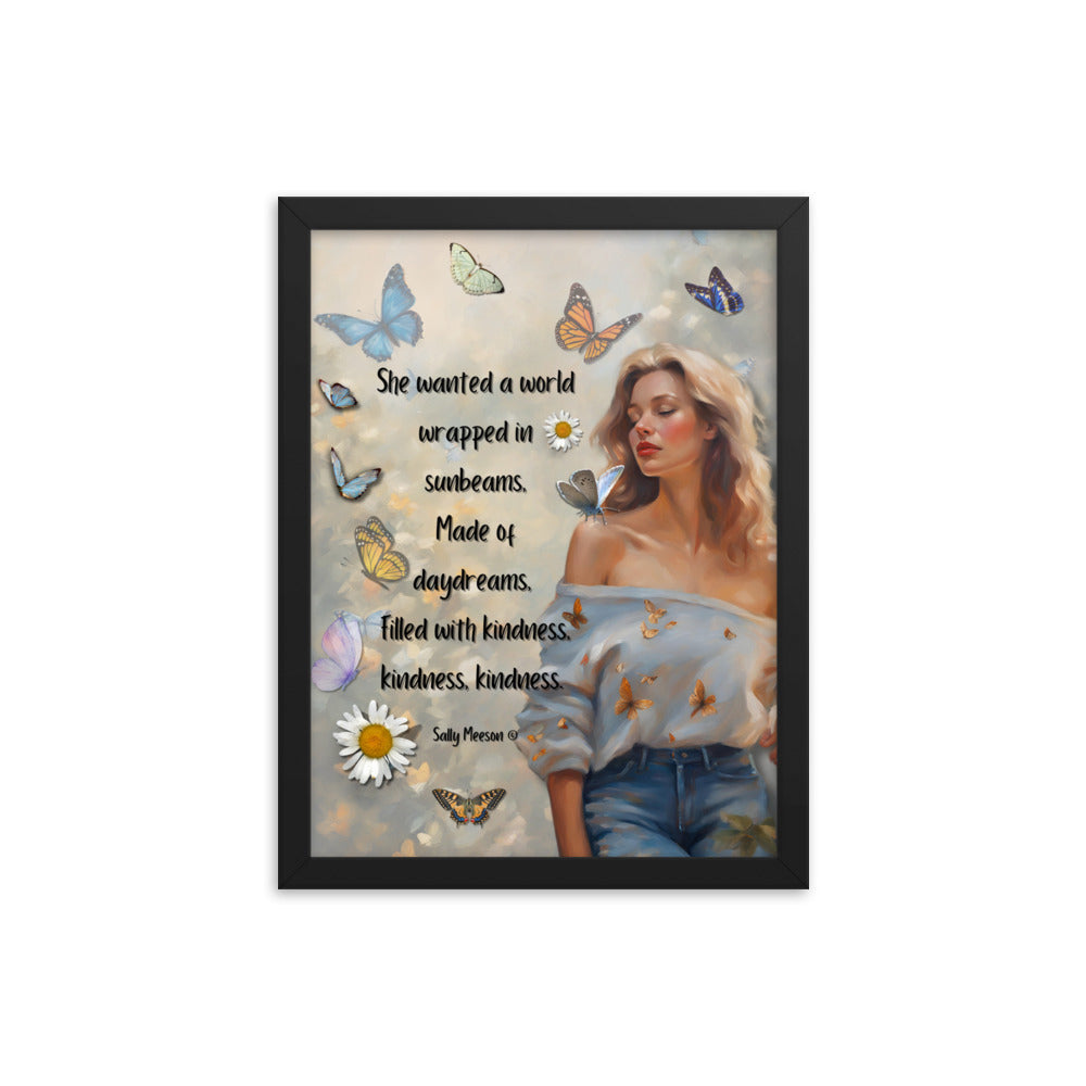 'Kindness' framed photo paper poster with impressionist oil style artwork and original quote from writer Sally Meeson