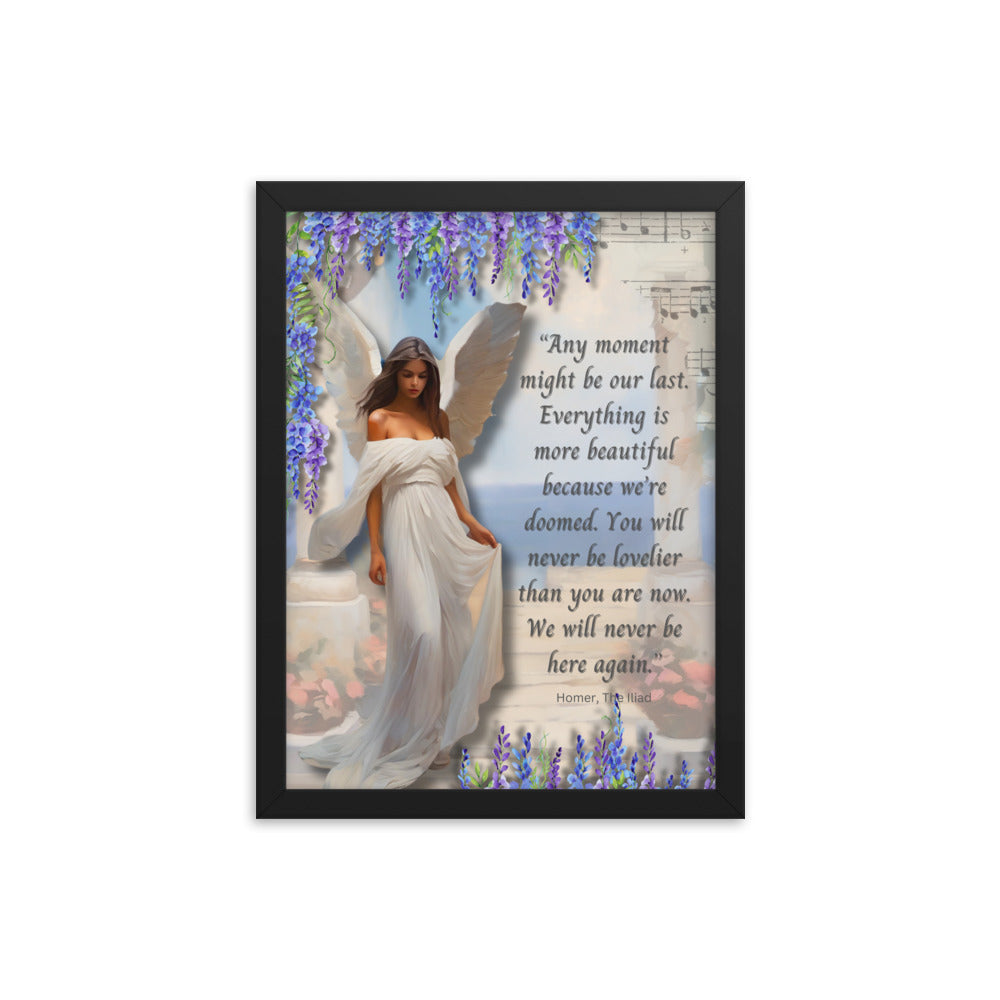 'Moments' framed photo paper poster with impressionist oil style artwork and quote from Homer's The Iliad