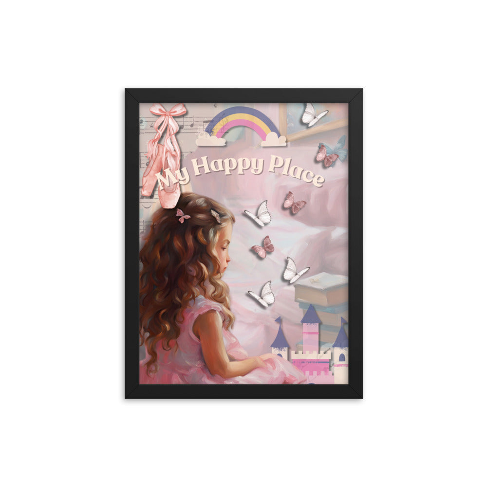 'My Happy Place' child's room pink framed photo paper poster