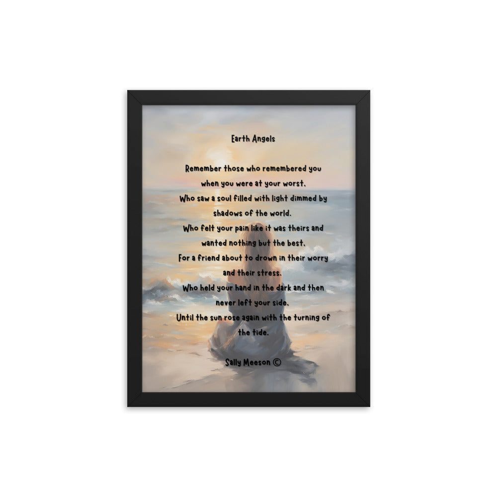 'Earth Angels' framed photo paper poster with impressionist style artwork and original poem by writer Sally Meeson