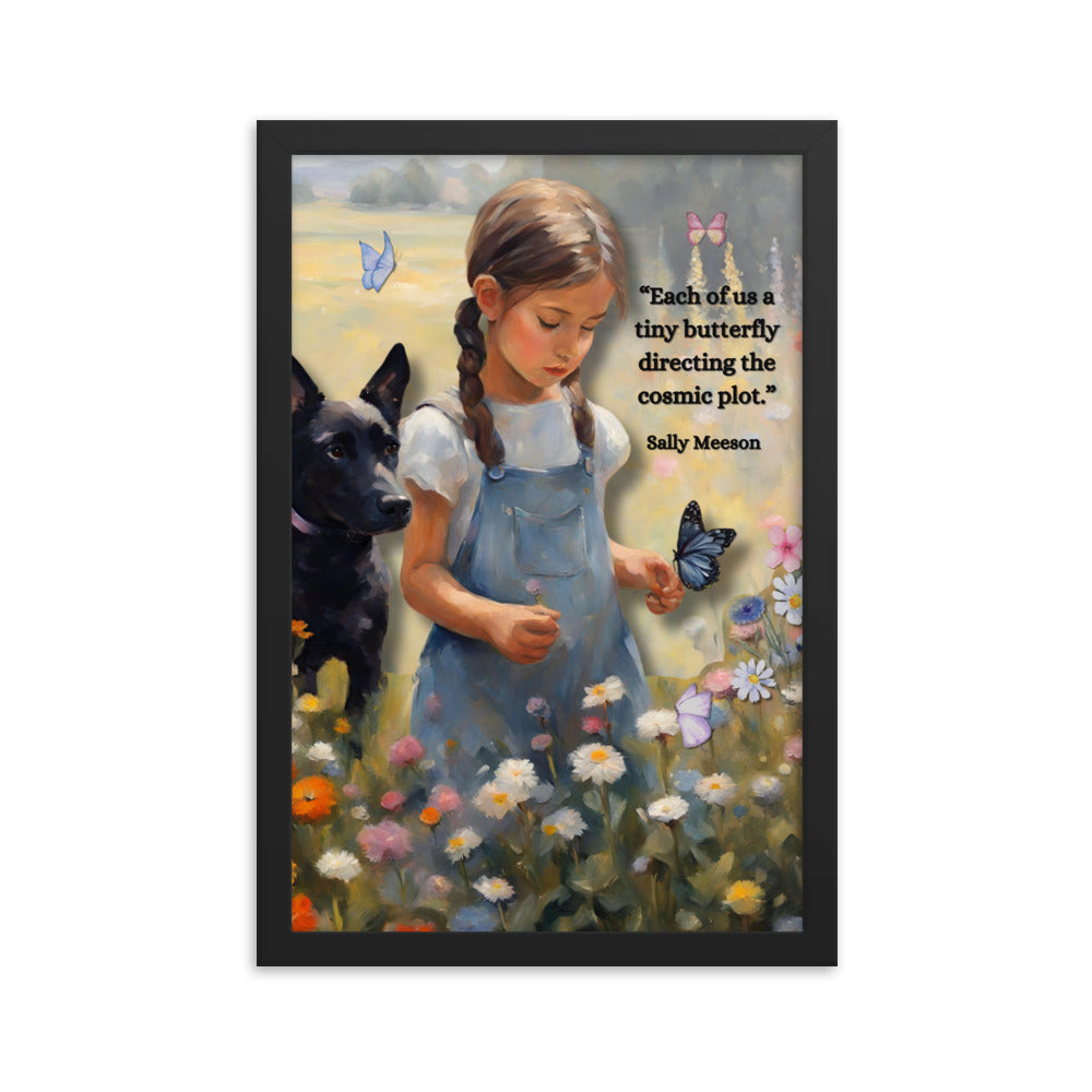 'Tiny Butterfly' framed photo paper poster with impressionist style artwork and original poem by writer Sally Meeson
