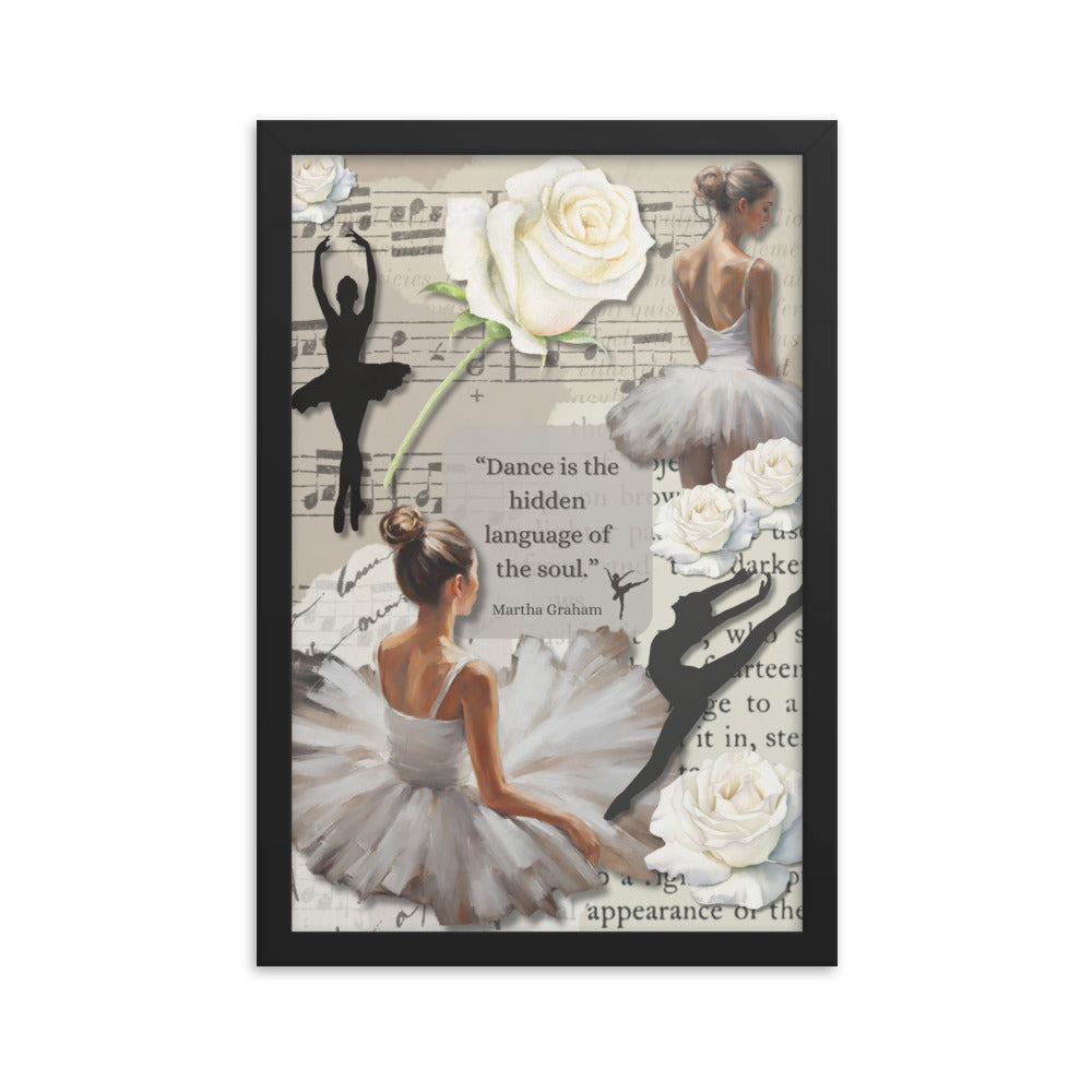 'Dance' framed photo paper poster with impressionist oil style artwork and quote by dancer Martha Graham