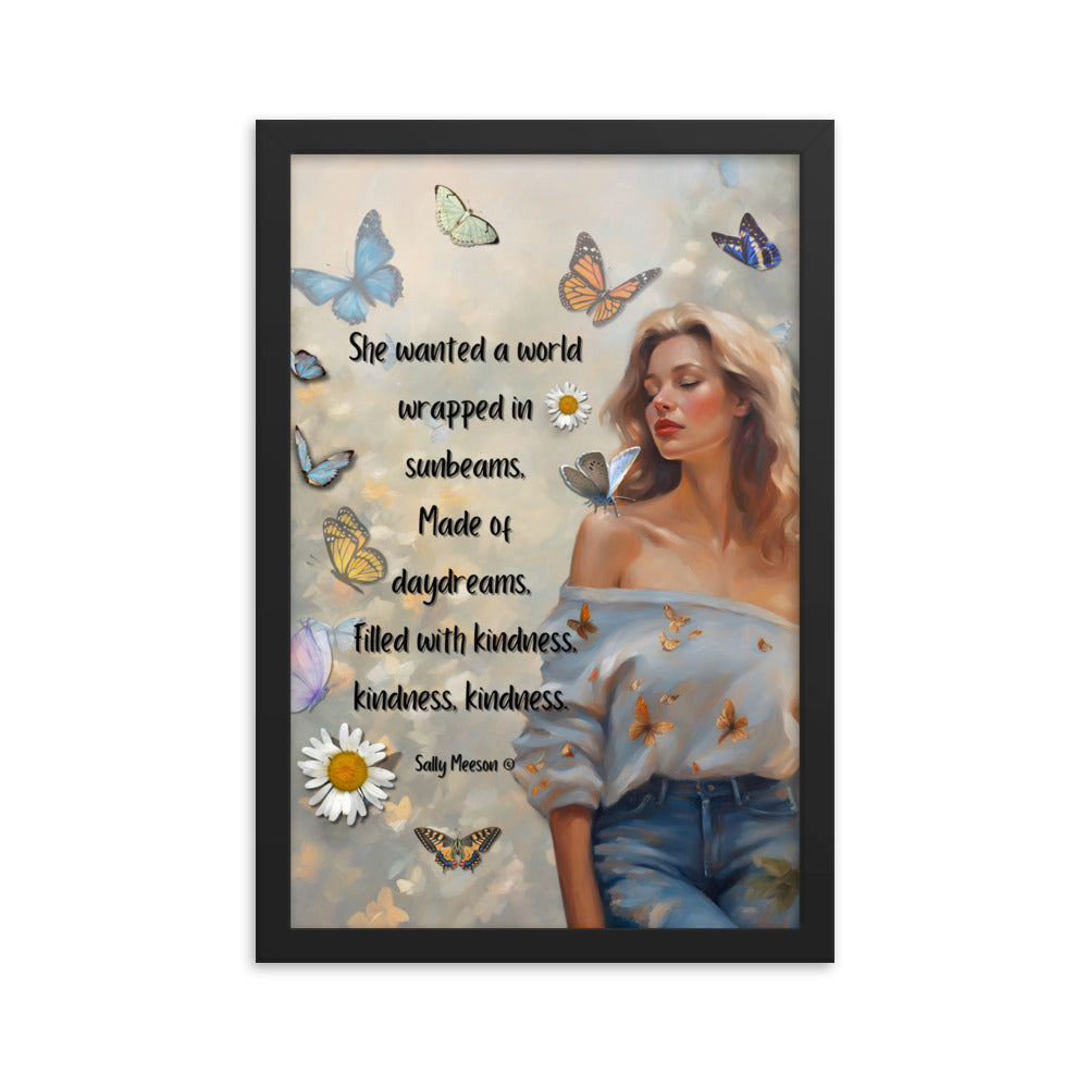 'Kindness' framed photo paper poster with impressionist oil style artwork and original quote from writer Sally Meeson