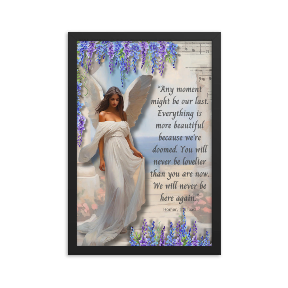 'Moments' framed photo paper poster with impressionist oil style artwork and quote from Homer's The Iliad