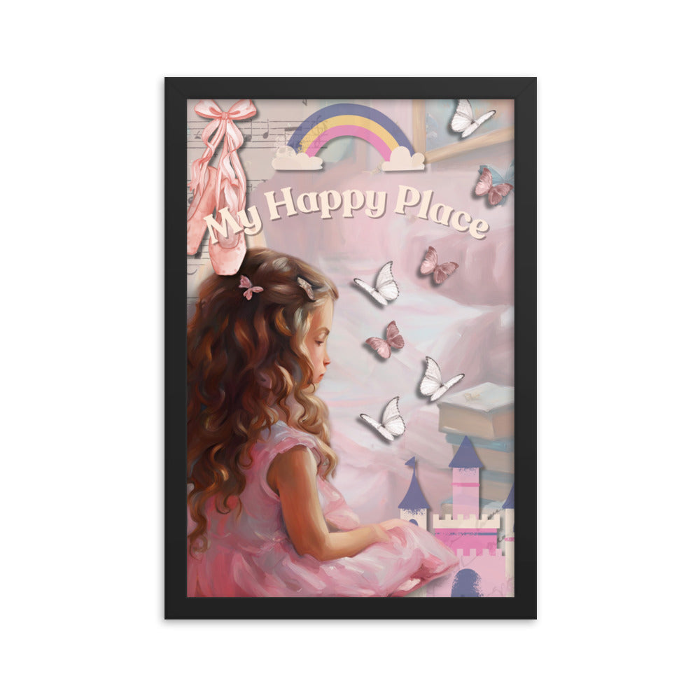 'My Happy Place' child's room pink framed photo paper poster