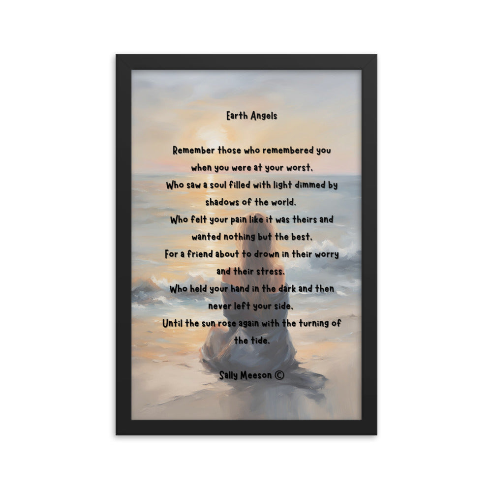 'Earth Angels' framed photo paper poster with impressionist style artwork and original poem by writer Sally Meeson