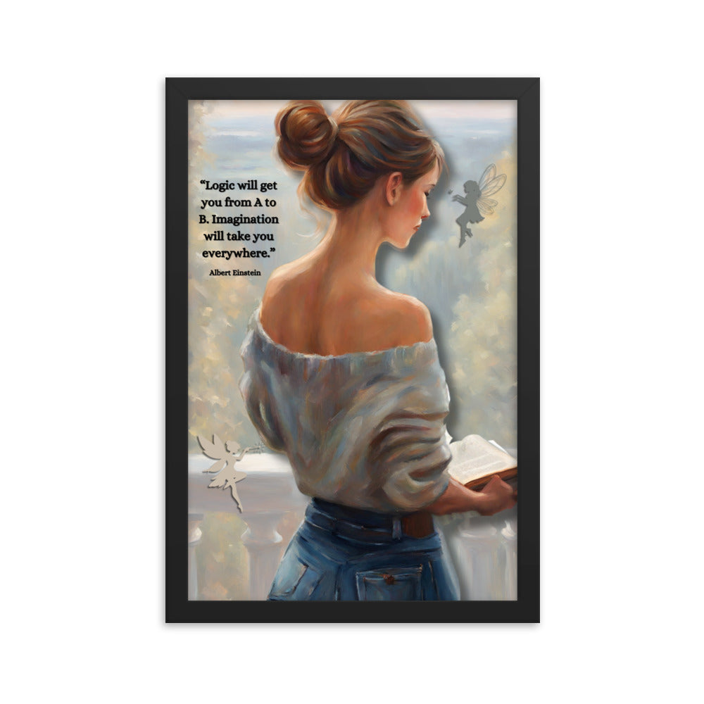 'Imagination' framed photo paper poster with impressionist oil style artwork and quote by Albert Einstein