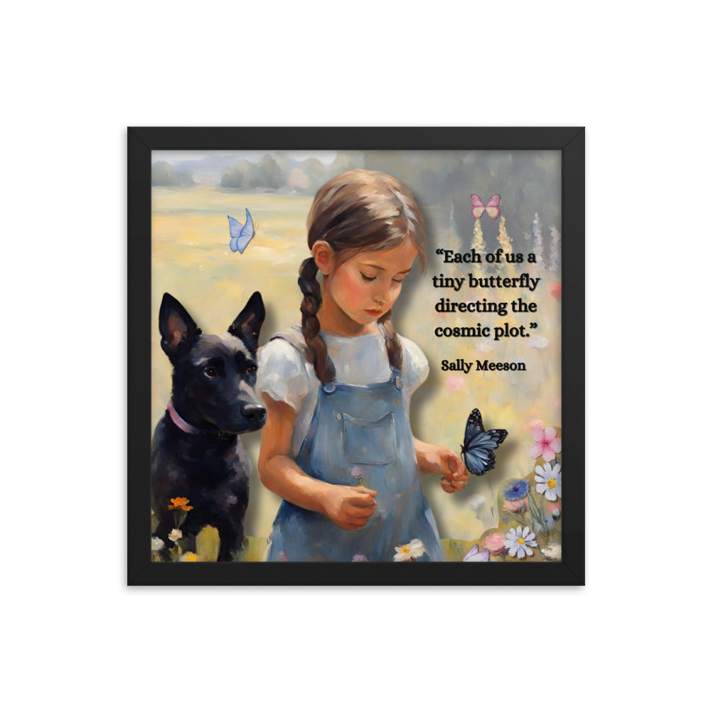 'Tiny Butterfly' framed photo paper poster with impressionist style artwork and original poem by writer Sally Meeson