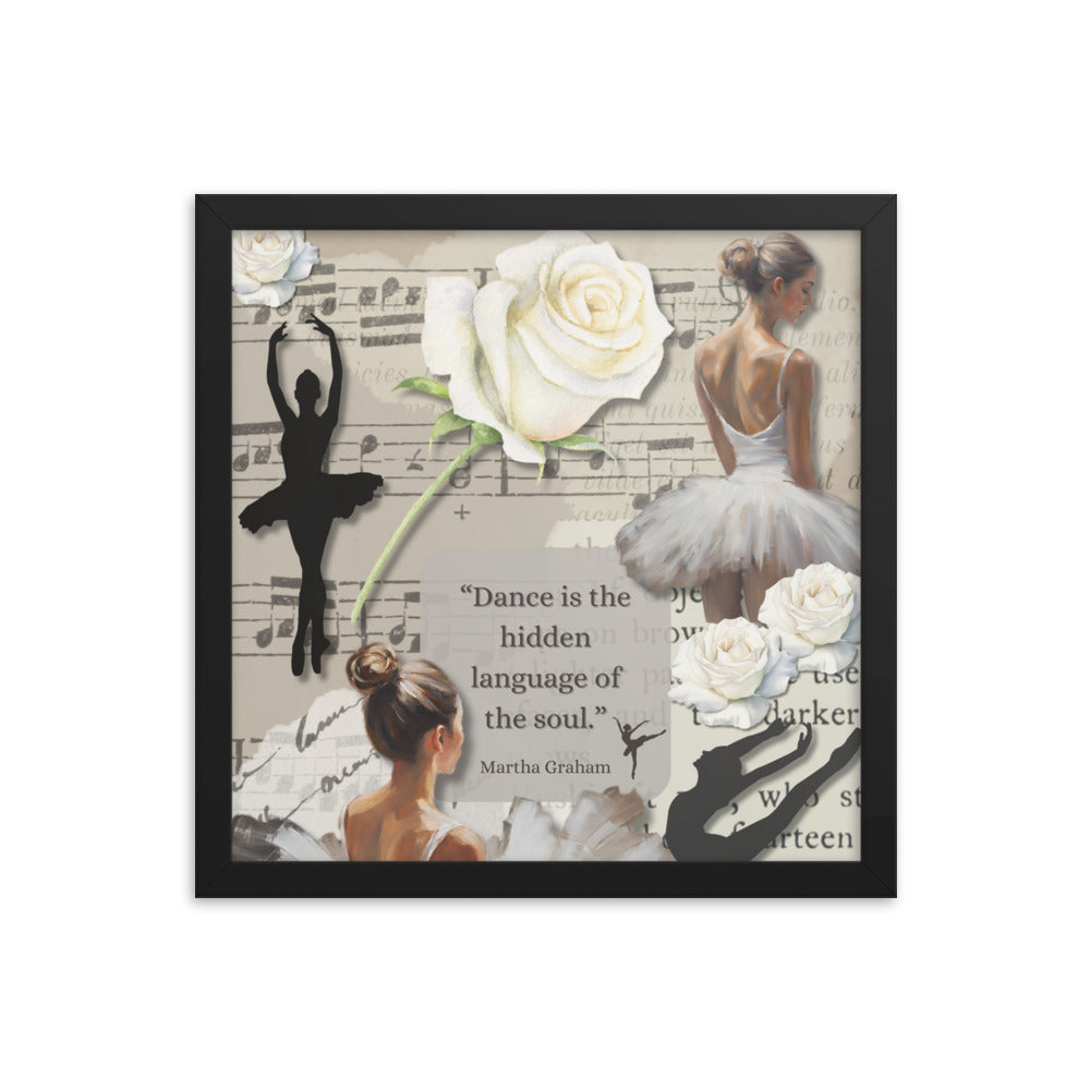 'Dance' framed photo paper poster with impressionist oil style artwork and quote by dancer Martha Graham