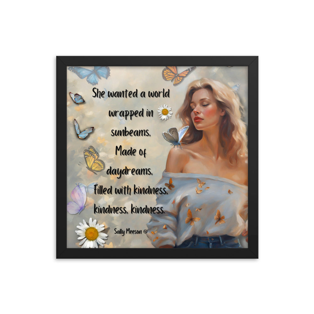 'Kindness' framed photo paper poster with impressionist oil style artwork and original quote from writer Sally Meeson