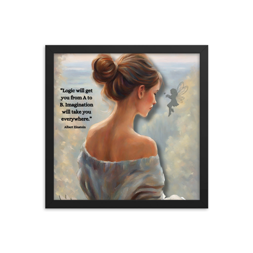 'Imagination' framed photo paper poster with impressionist oil style artwork and quote by Albert Einstein