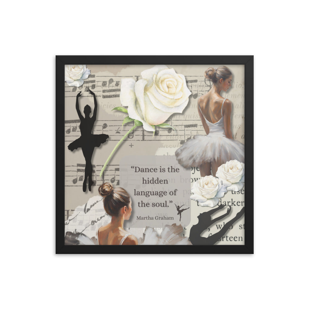 'Dance' framed photo paper poster with impressionist oil style artwork and quote by dancer Martha Graham