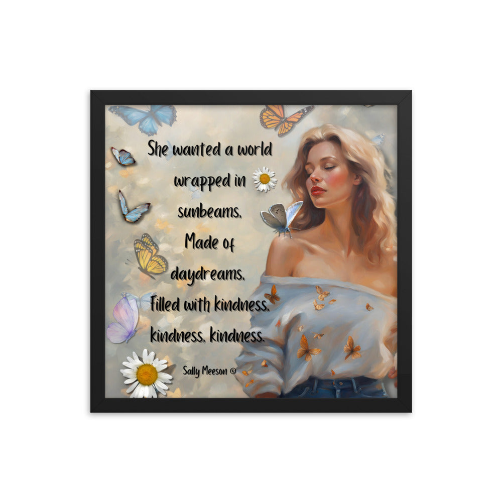 'Kindness' framed photo paper poster with impressionist oil style artwork and original quote from writer Sally Meeson