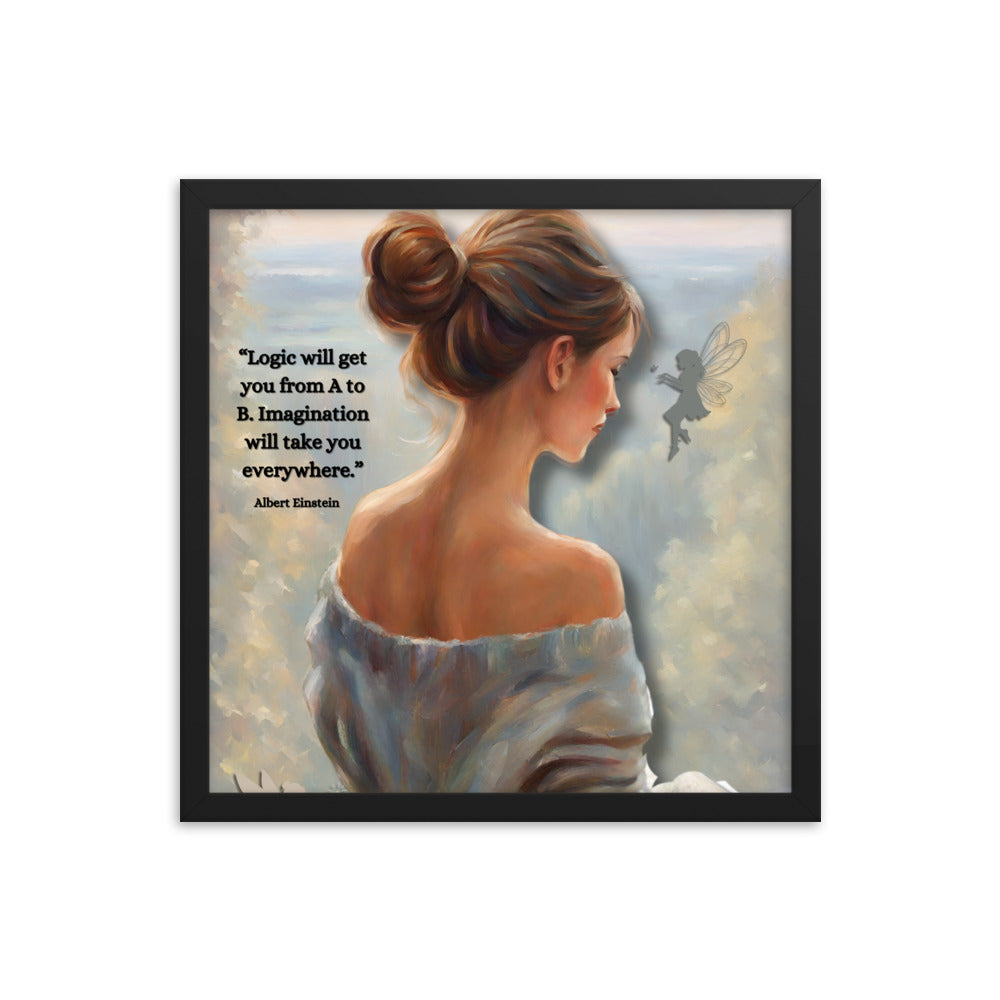 'Imagination' framed photo paper poster with impressionist oil style artwork and quote by Albert Einstein