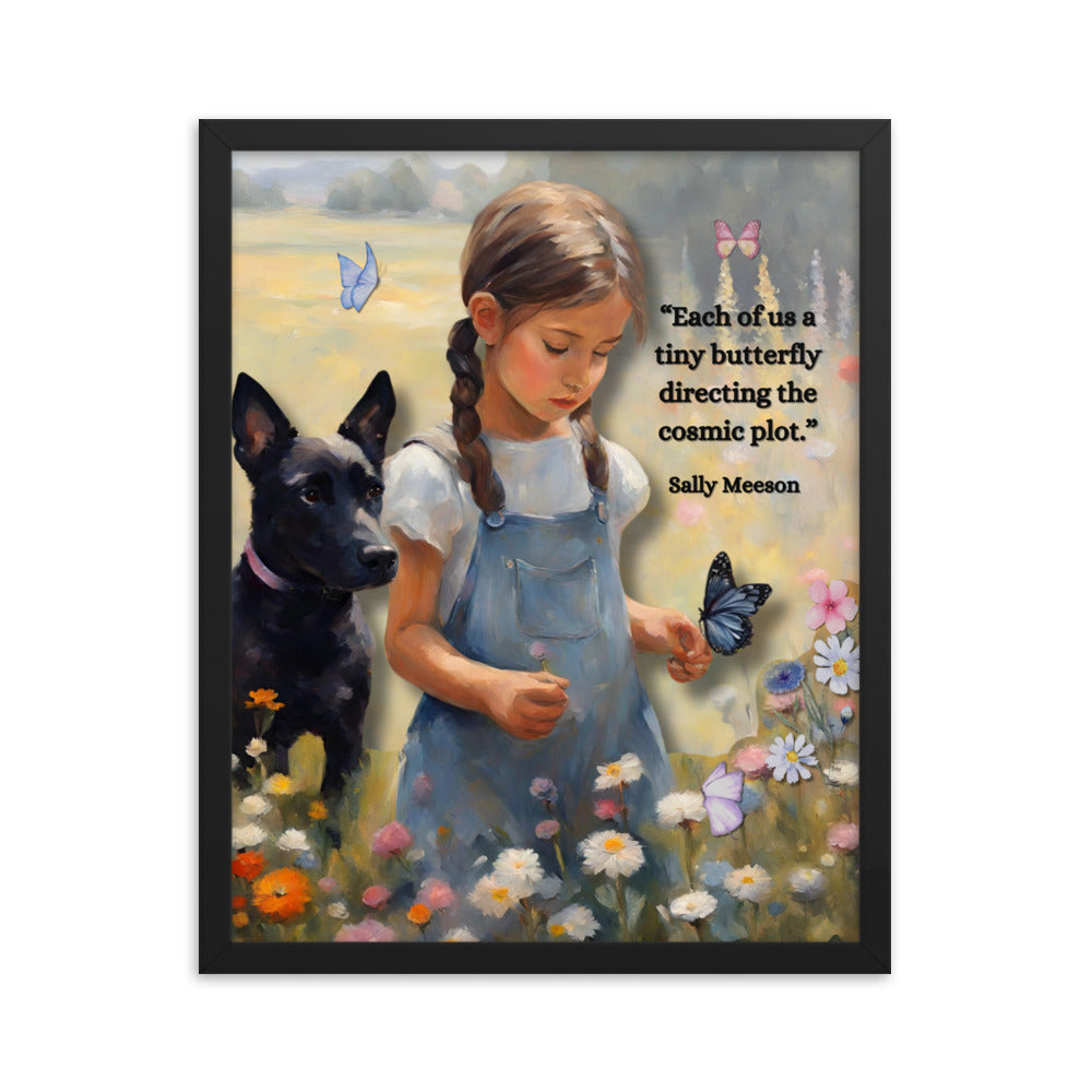 'Tiny Butterfly' framed photo paper poster with impressionist style artwork and original poem by writer Sally Meeson