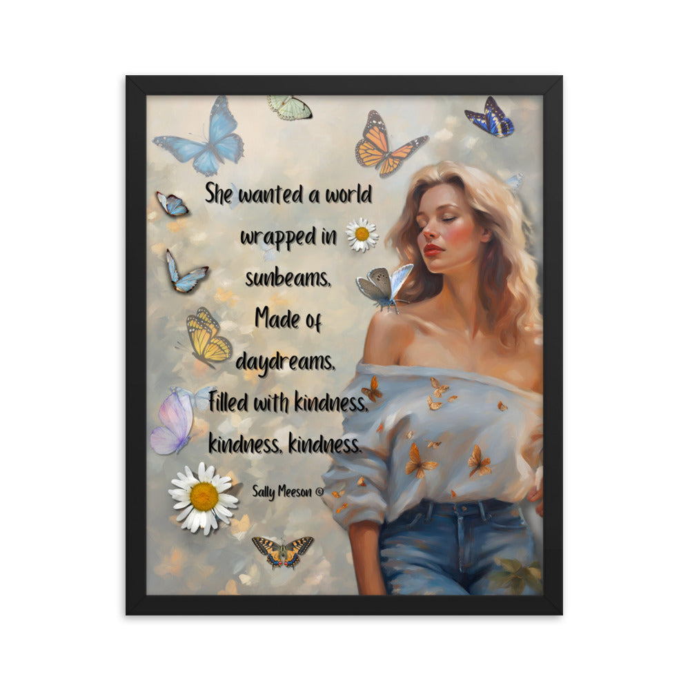 'Kindness' framed photo paper poster with impressionist oil style artwork and original quote from writer Sally Meeson