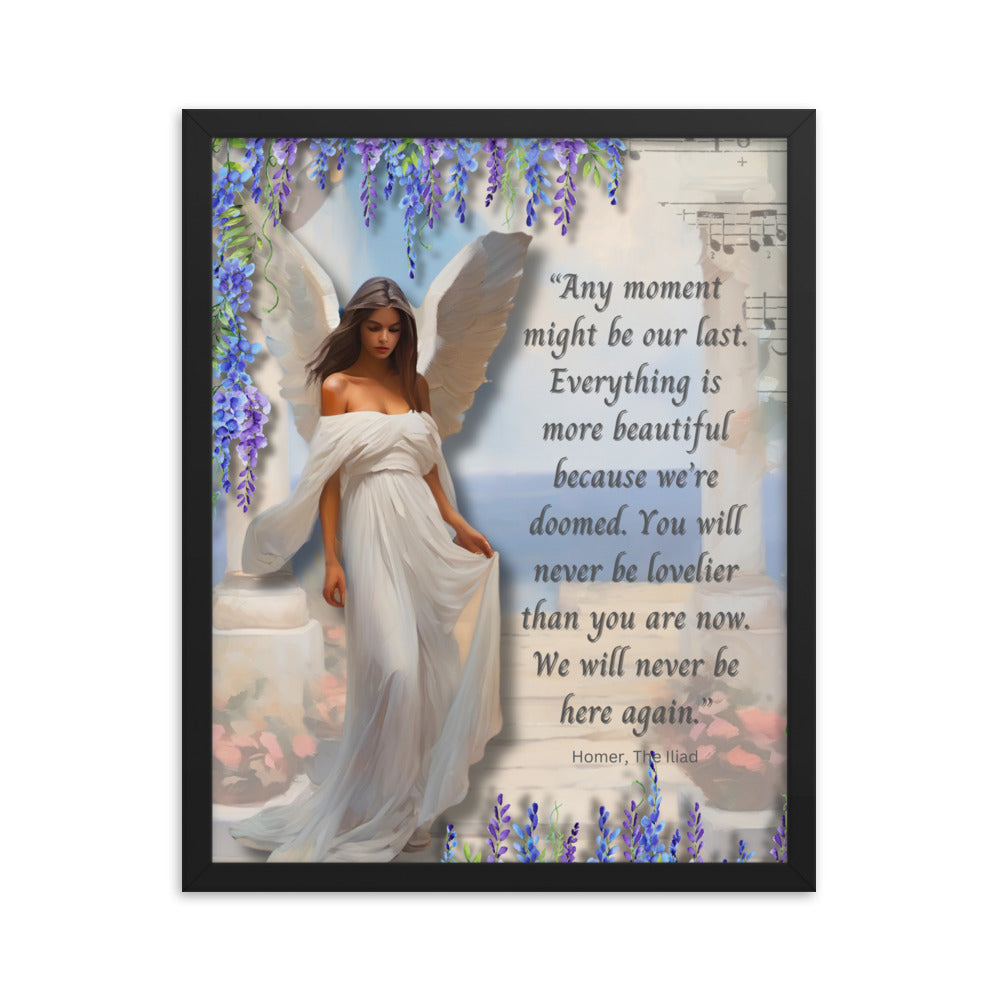 'Moments' framed photo paper poster with impressionist oil style artwork and quote from Homer's The Iliad