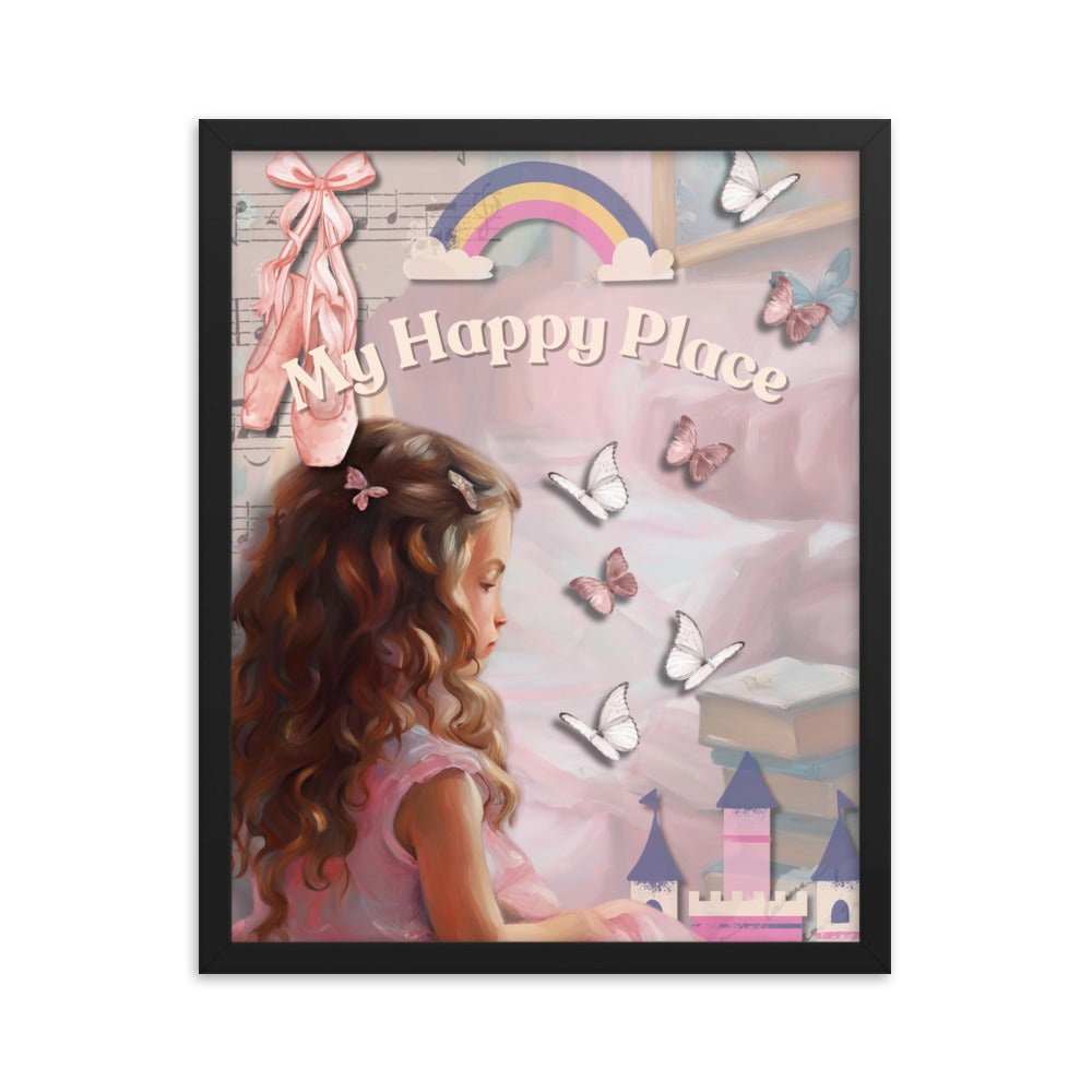 'My Happy Place' child's room pink framed photo paper poster