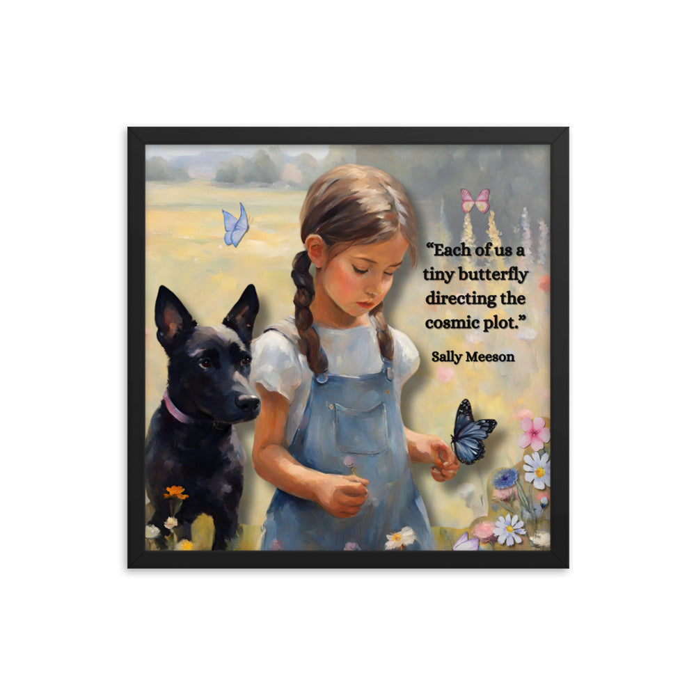 'Tiny Butterfly' framed photo paper poster with impressionist style artwork and original poem by writer Sally Meeson