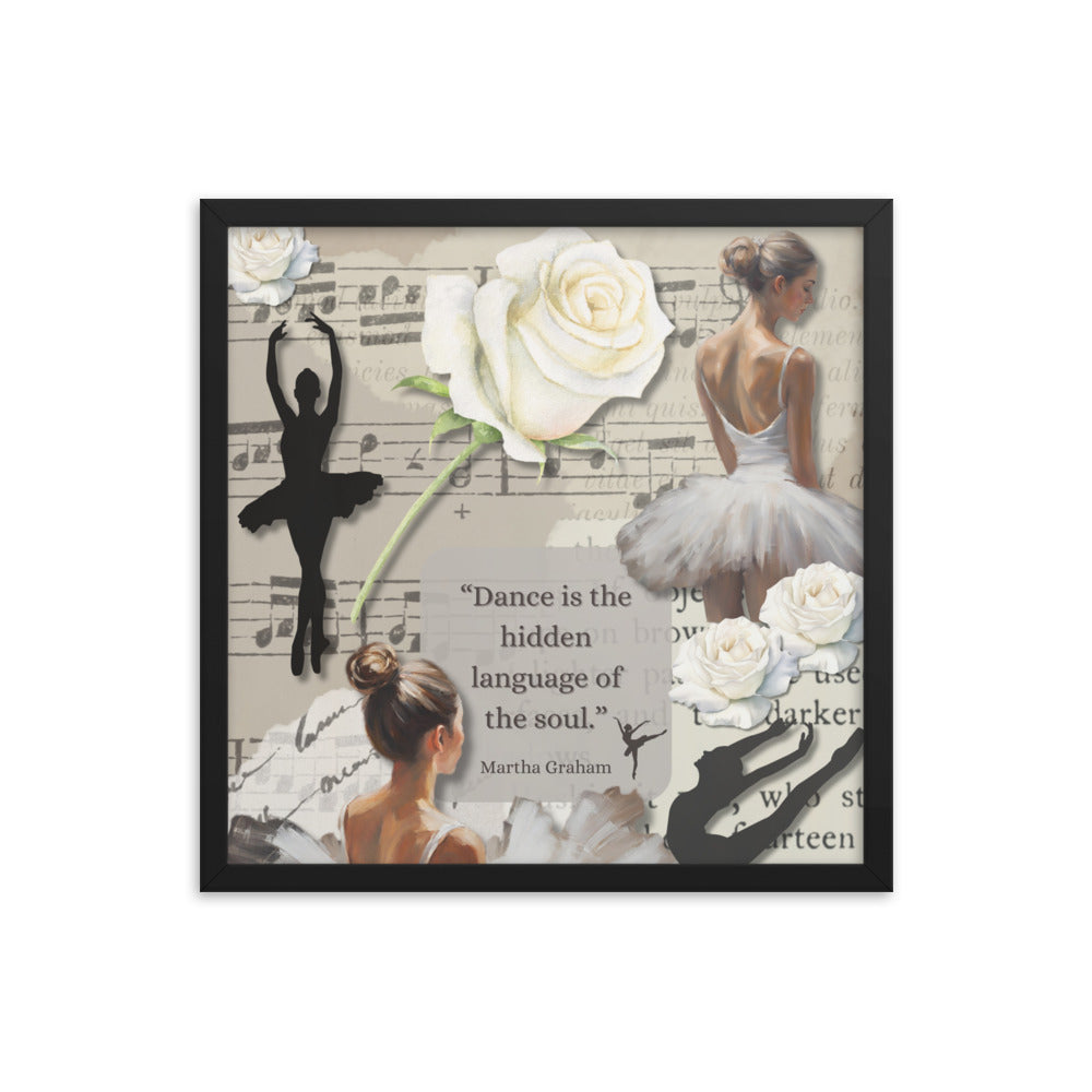 'Dance' framed photo paper poster with impressionist oil style artwork and quote by dancer Martha Graham