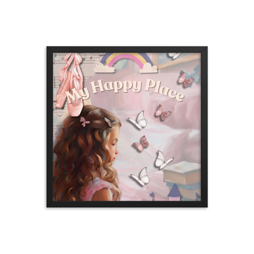 'My Happy Place' child's room pink framed photo paper poster