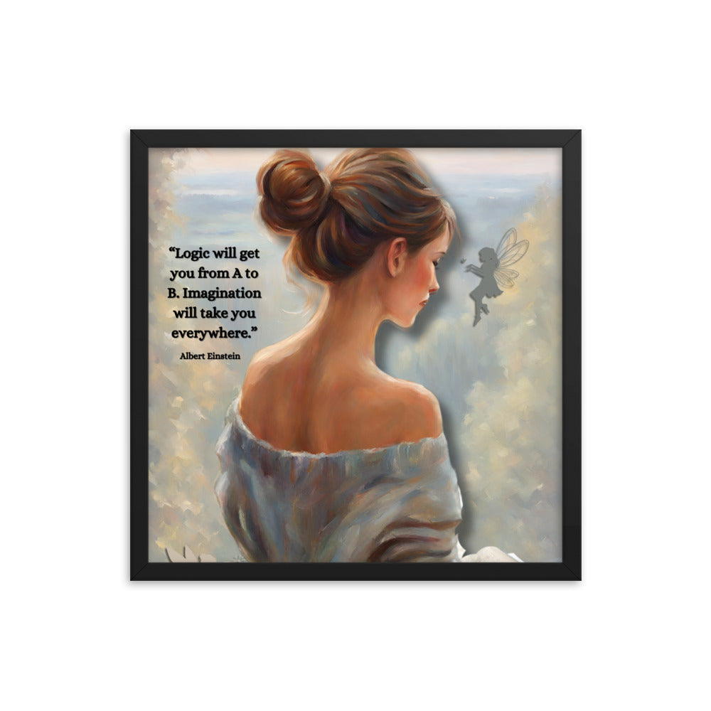 'Imagination' framed photo paper poster with impressionist oil style artwork and quote by Albert Einstein