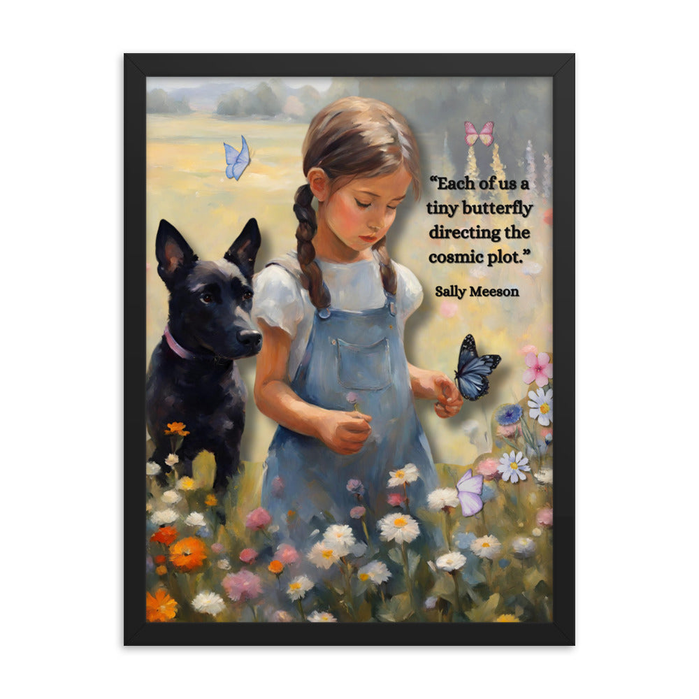 'Tiny Butterfly' framed photo paper poster with impressionist style artwork and original poem by writer Sally Meeson