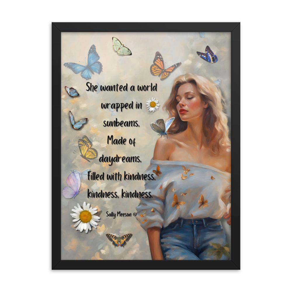 'Kindness' framed photo paper poster with impressionist oil style artwork and original quote from writer Sally Meeson