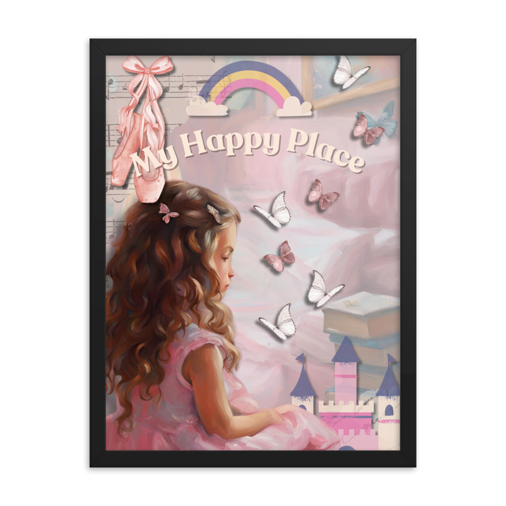 'My Happy Place' child's room pink framed photo paper poster