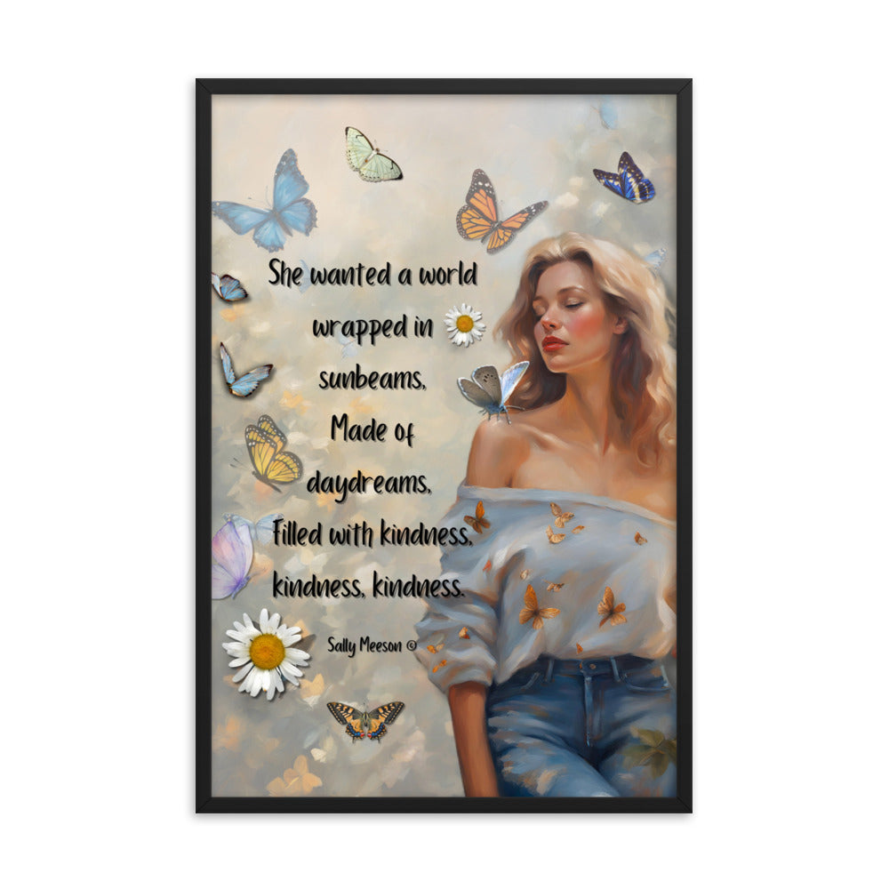 'Kindness' framed photo paper poster with impressionist oil style artwork and original quote from writer Sally Meeson