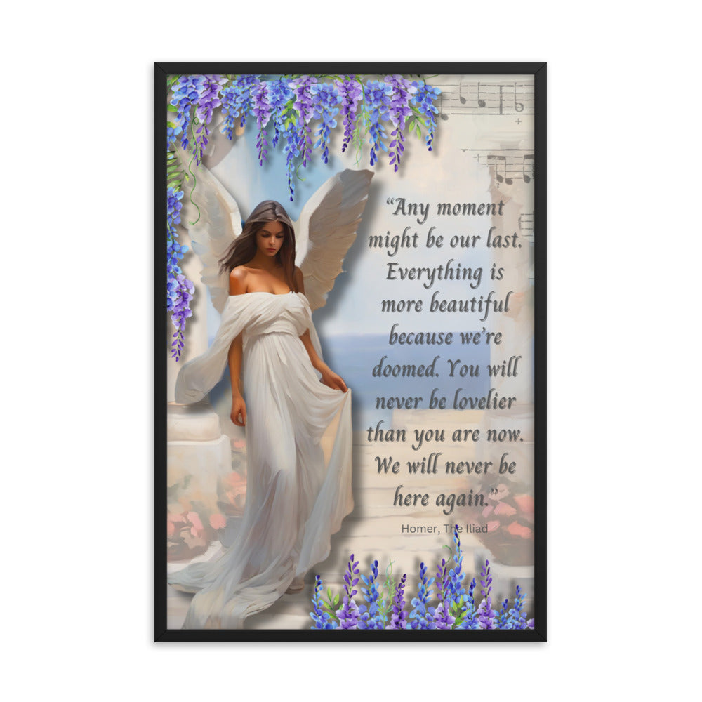 'Moments' framed photo paper poster with impressionist oil style artwork and quote from Homer's The Iliad