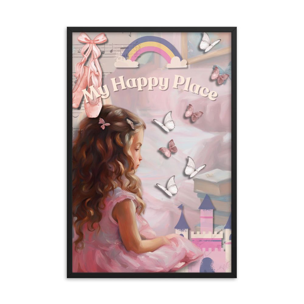 'My Happy Place' child's room pink framed photo paper poster