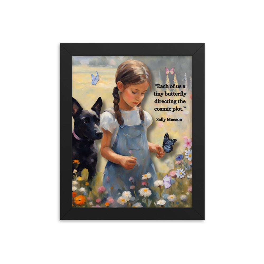 'Tiny Butterfly' framed photo paper poster with impressionist style artwork and original poem by writer Sally Meeson