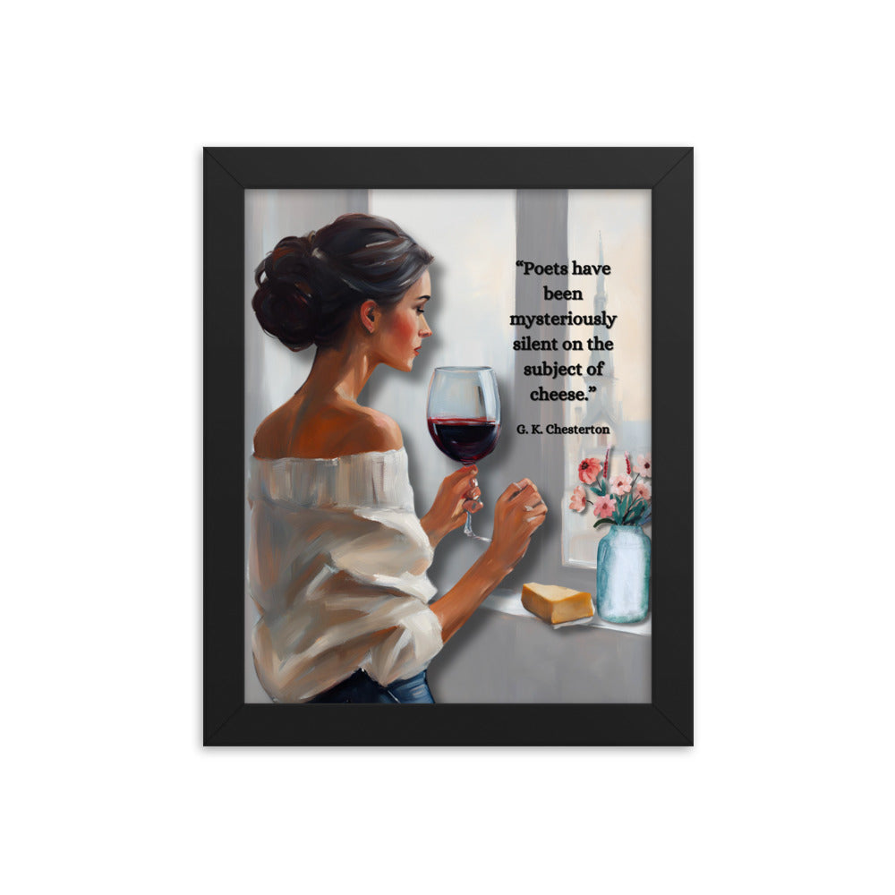 'Cheese' framed photo paper poster with impressionist oil style artwork and quote by G.K. Chesterton