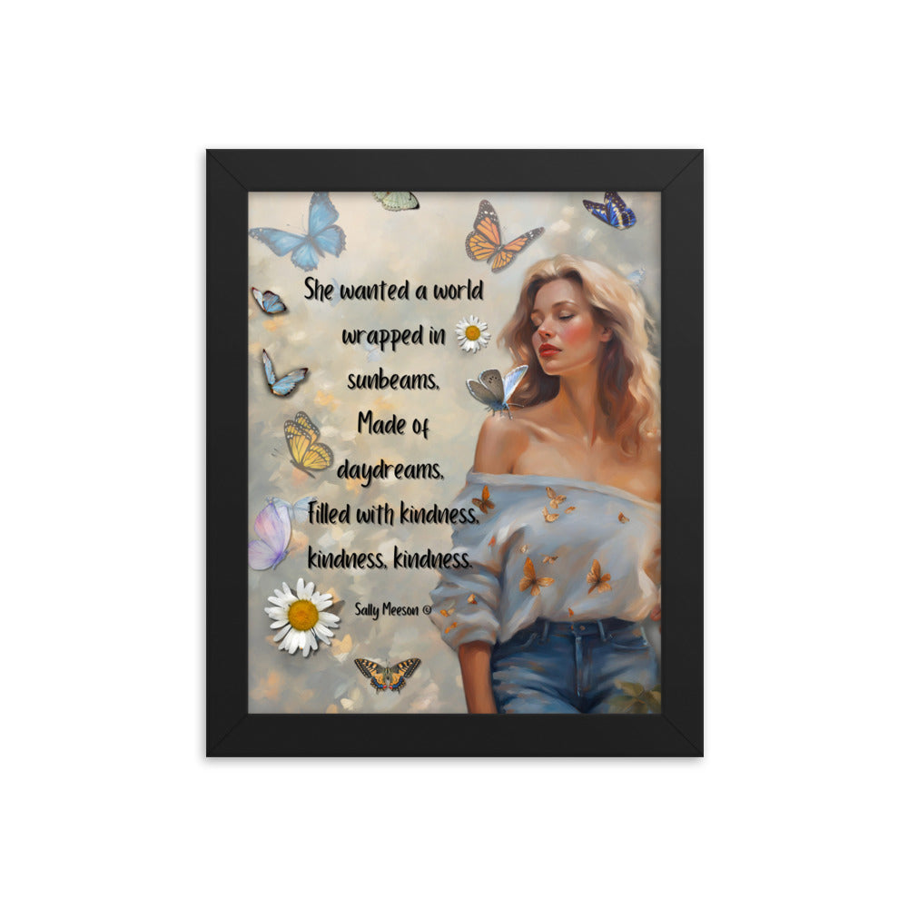 'Kindness' framed photo paper poster with impressionist oil style artwork and original quote from writer Sally Meeson