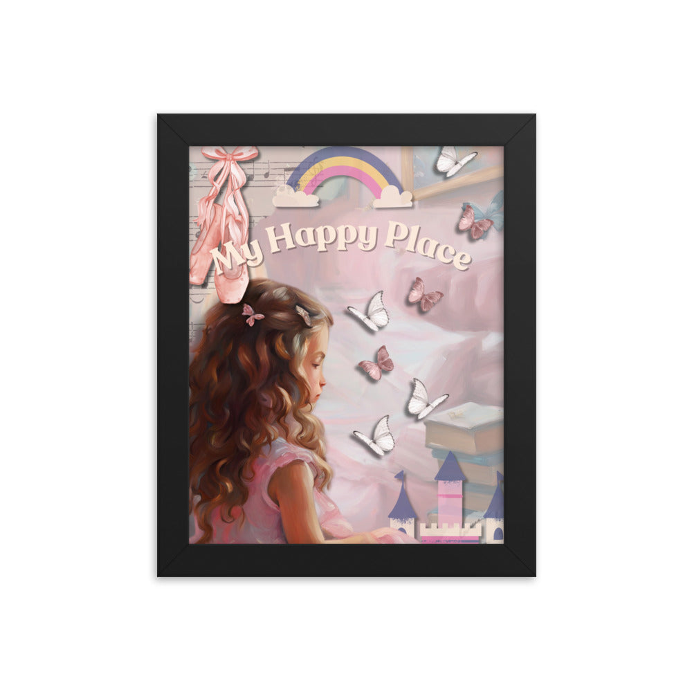 'My Happy Place' child's room pink framed photo paper poster